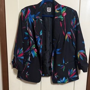 Ann Klein Floral, Bird of Paradise Black Women's Jacket, Blazer